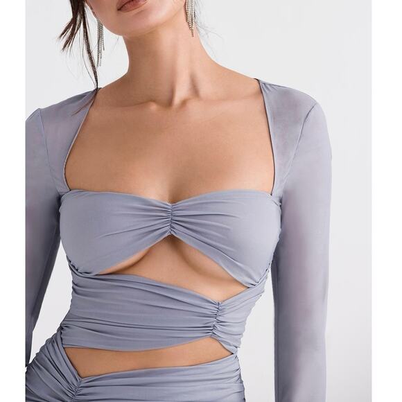 House of Cb Camille Dove Grey Real Silk Mini Dress Multiple Sizes S Small - Picture 4 of 8